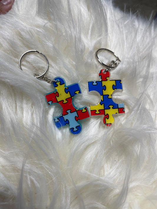 Autism Puzzle Glitter Keychain