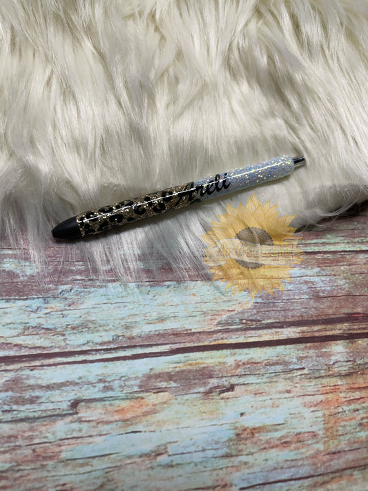 Leopard print glitter pen